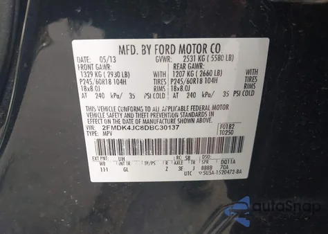 2013 Ford Edge Sel из США, поврежденный, VIN 2FMDK4JC8DBC30137